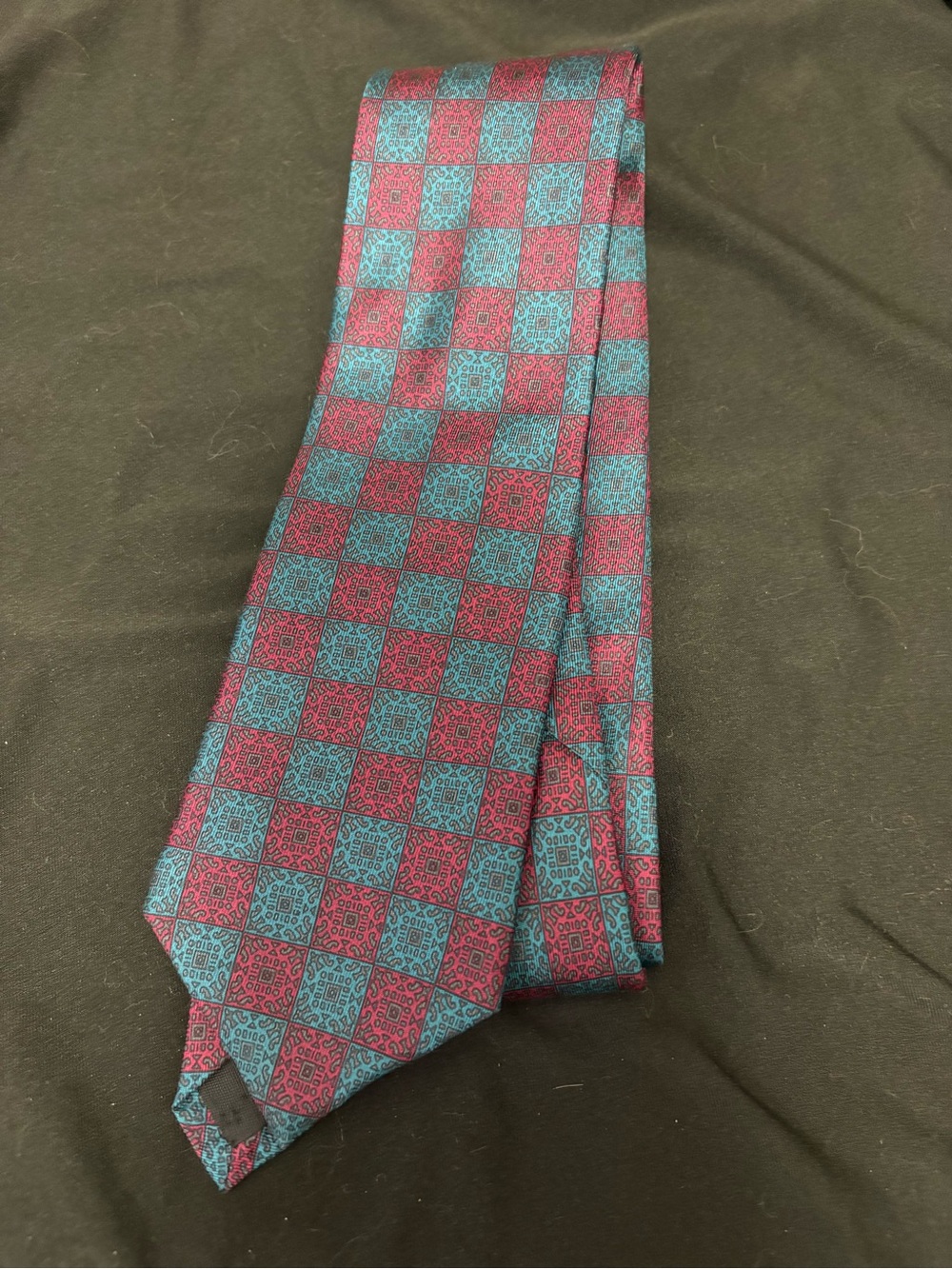 Givenchy Red and Teal Checkerboard Silk Tie